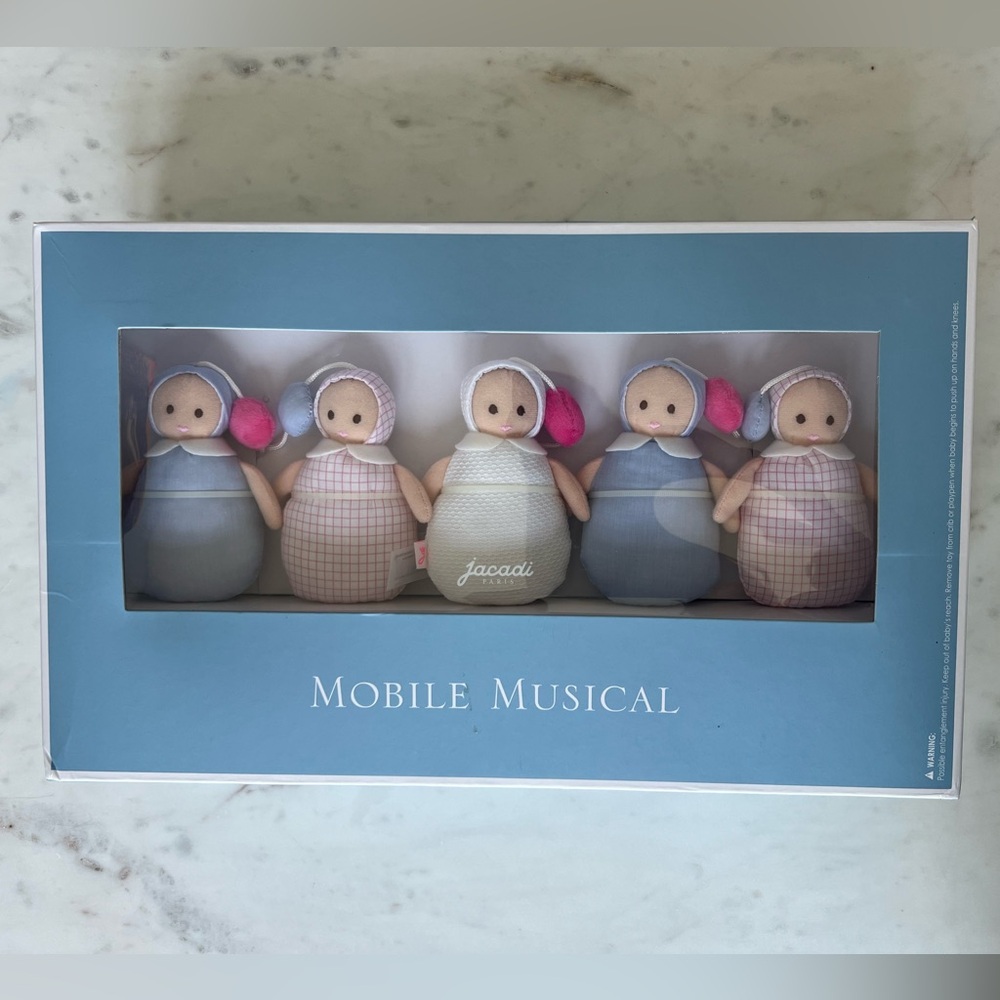 Jacadi Musical baby crib Mobile with Blue and Pink dolls